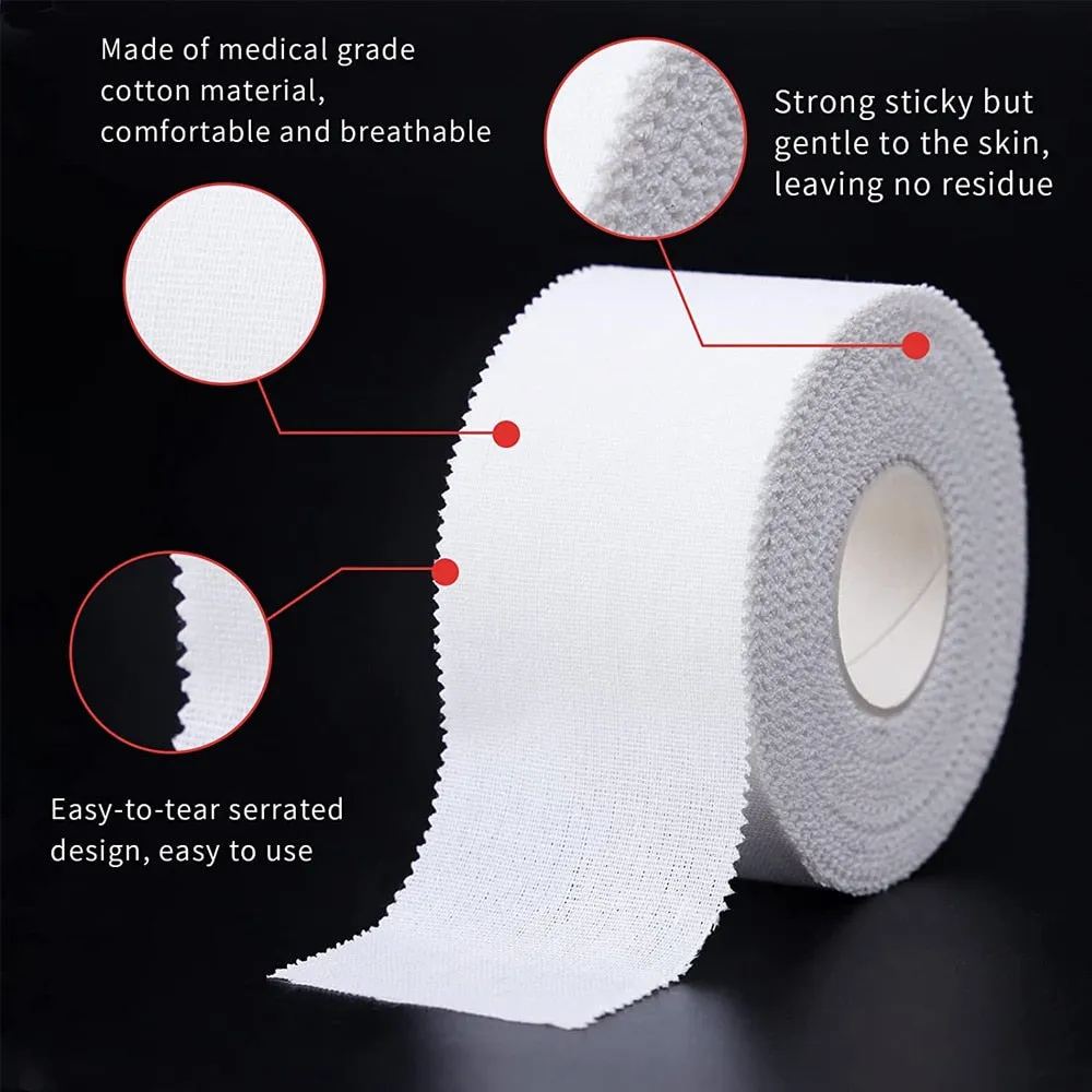 1 Roll White Cotton Non Sticky Residue Easy to Tear Athletic Tape for Injury Strain Knee Wrist