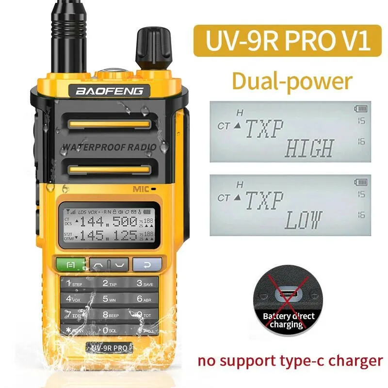 2023 Baofeng UV-9R Pro V1 V2 Waterproof IP68 16KM Walkie Talkie Type-C Charger UHF VHF Long Range UV-5R Upgrade Ham CB Radio