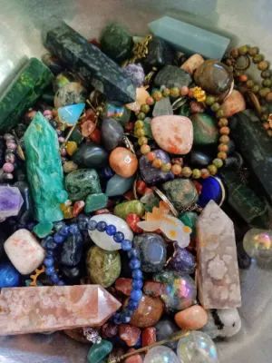 Deluxe Crystal confetti- Crystal scoop- Witches confetti- Crystal mix- Witches brew- Towers- Spheres- Bracelets- Pendulums- Read Description