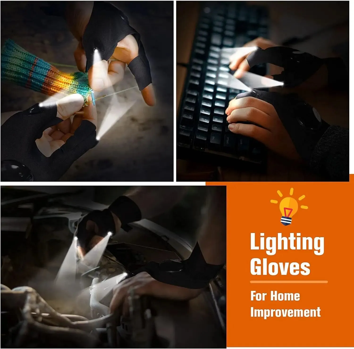 Durable LED Half Finger Gloves for Men Women Outdoor Waterproof Night Fishing Cycling Running Flashlight Compatible