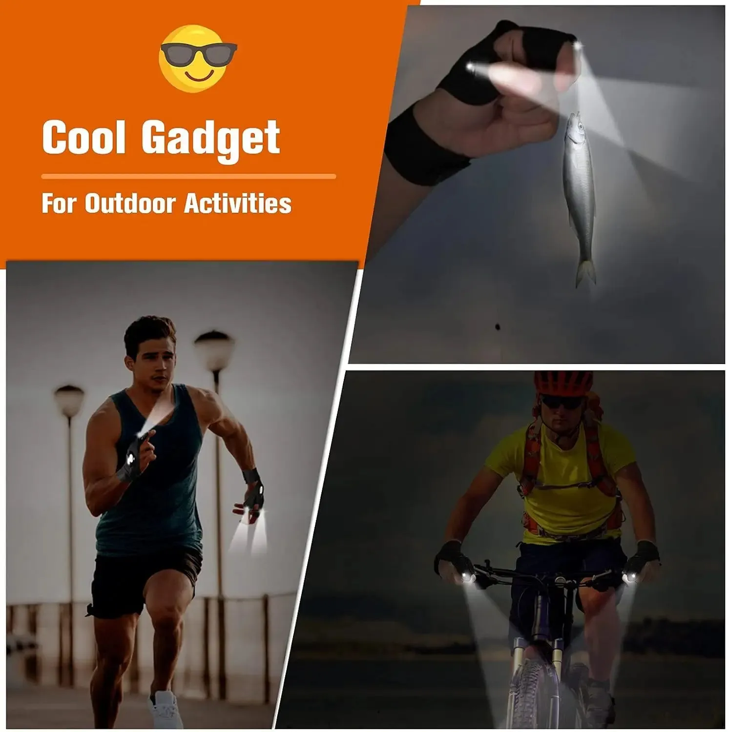 Durable LED Half Finger Gloves for Men Women Outdoor Waterproof Night Fishing Cycling Running Flashlight Compatible