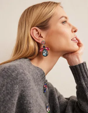 Embellished Bee Earrings-Blue & Pink