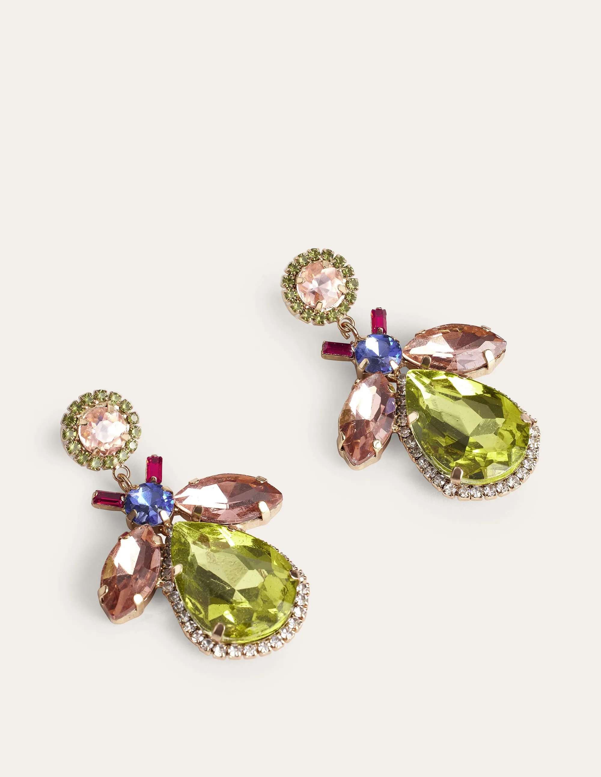Embellished Bee Earrings-Pink & Green