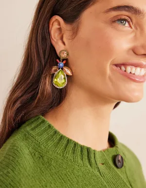 Embellished Bee Earrings-Pink & Green