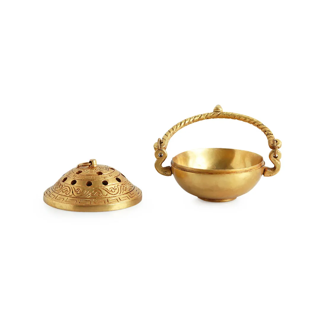 'Inaayat' Dhoop Dani Brass Incense Burner (Hand-Etched, 4 Inch, 0.6 Kg)