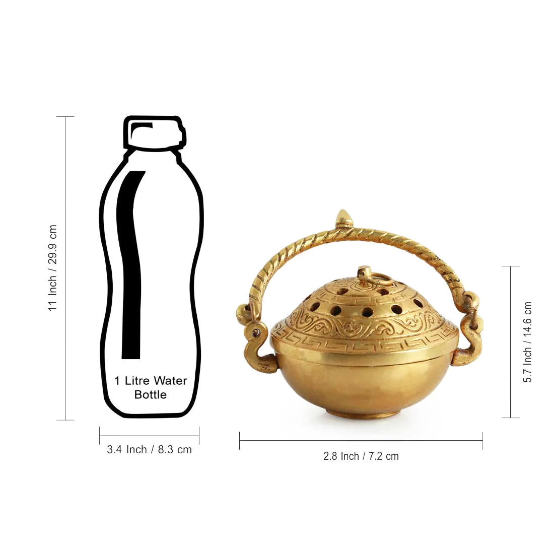 'Inaayat' Dhoop Dani Brass Incense Burner (Hand-Etched, 4 Inch, 0.6 Kg)