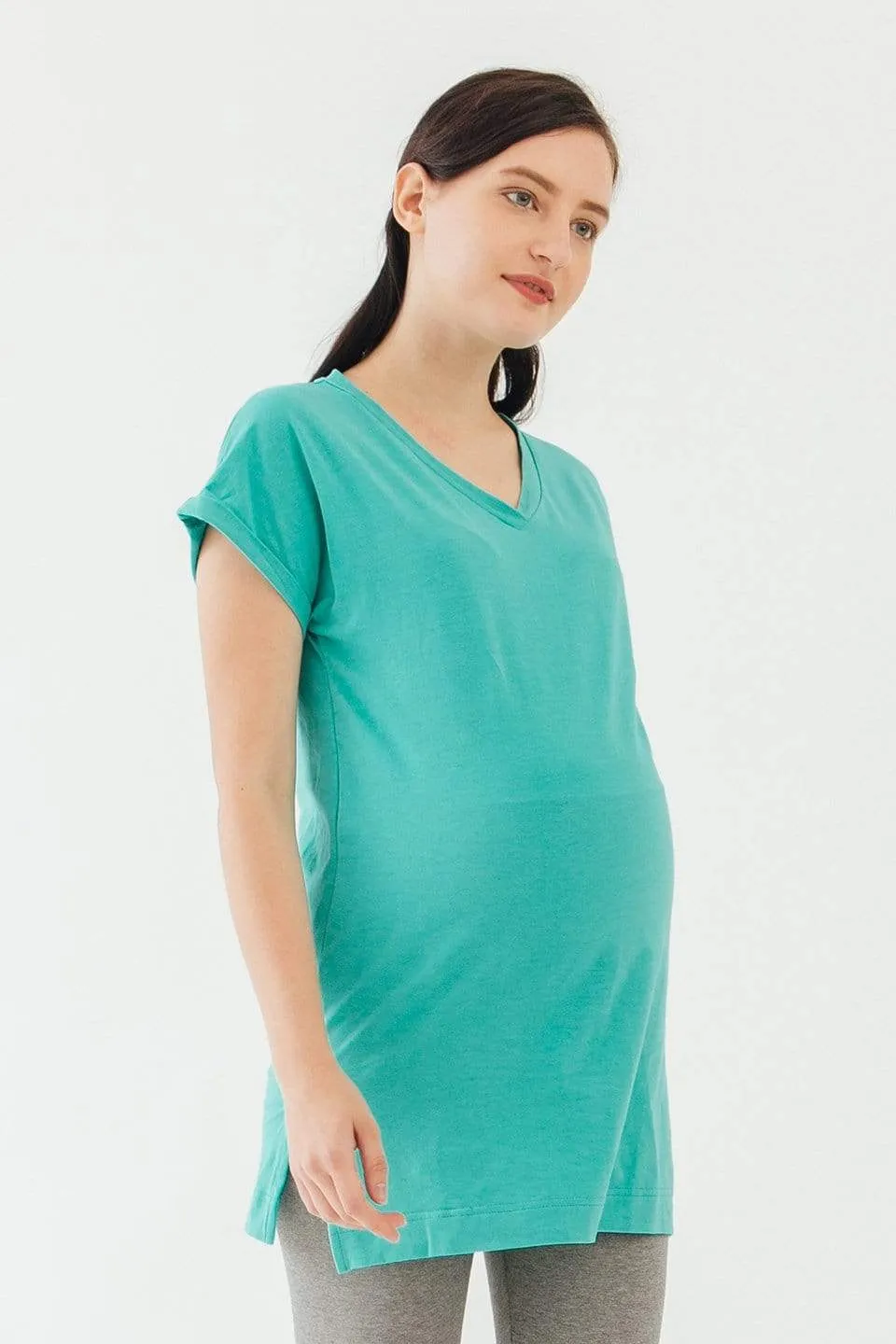 Kimono Sleeve Cherish V Neck Mozzie Long Maternity Top Ceramic