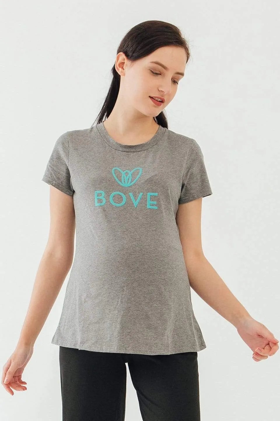 Knitted Short Sleeve Chela Round Neck Mozzie Maternity Top Charcoal