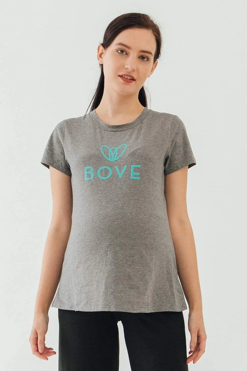 Knitted Short Sleeve Chela Round Neck Mozzie Maternity Top Charcoal