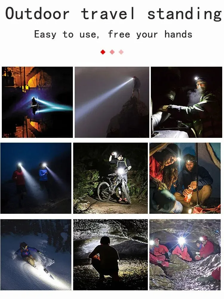 Large Floodlight LED COB Headlight USB Rechargeable Head-mounted Strong Light Flashlight Camping Fishing Lights