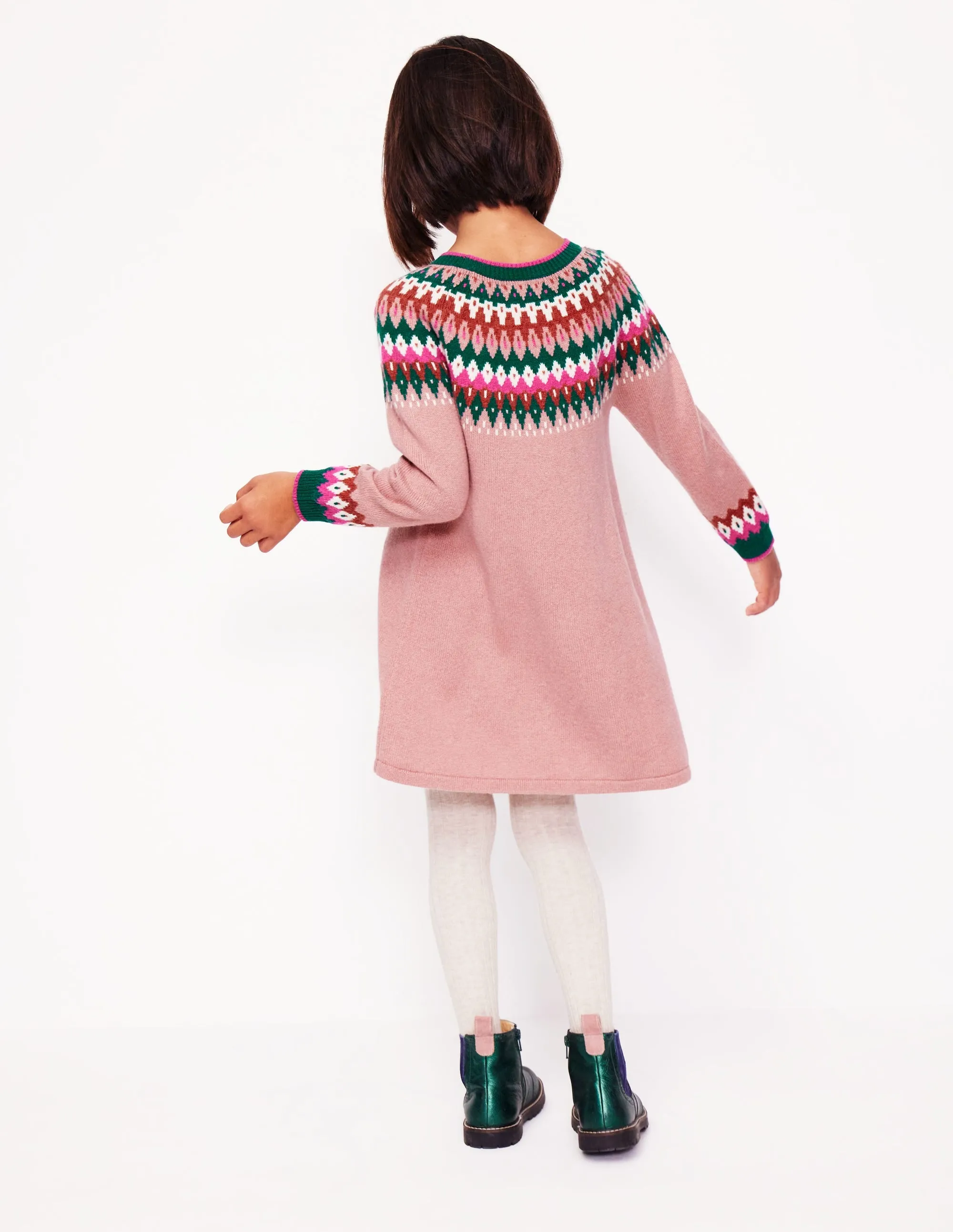 Minnie Fair Isle Jumper Dress-Vintage Pink Marl