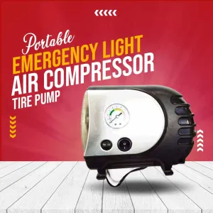 Portable Air Compressor with Emergency Light - Car Tire Inflator Digital Tire Pump