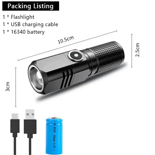 Powerful Mini Portable Alloy Variable-focus LED Flashlight Uses 18650 Battery USB Rechargeable Waterproof Outdoor Camping Torch