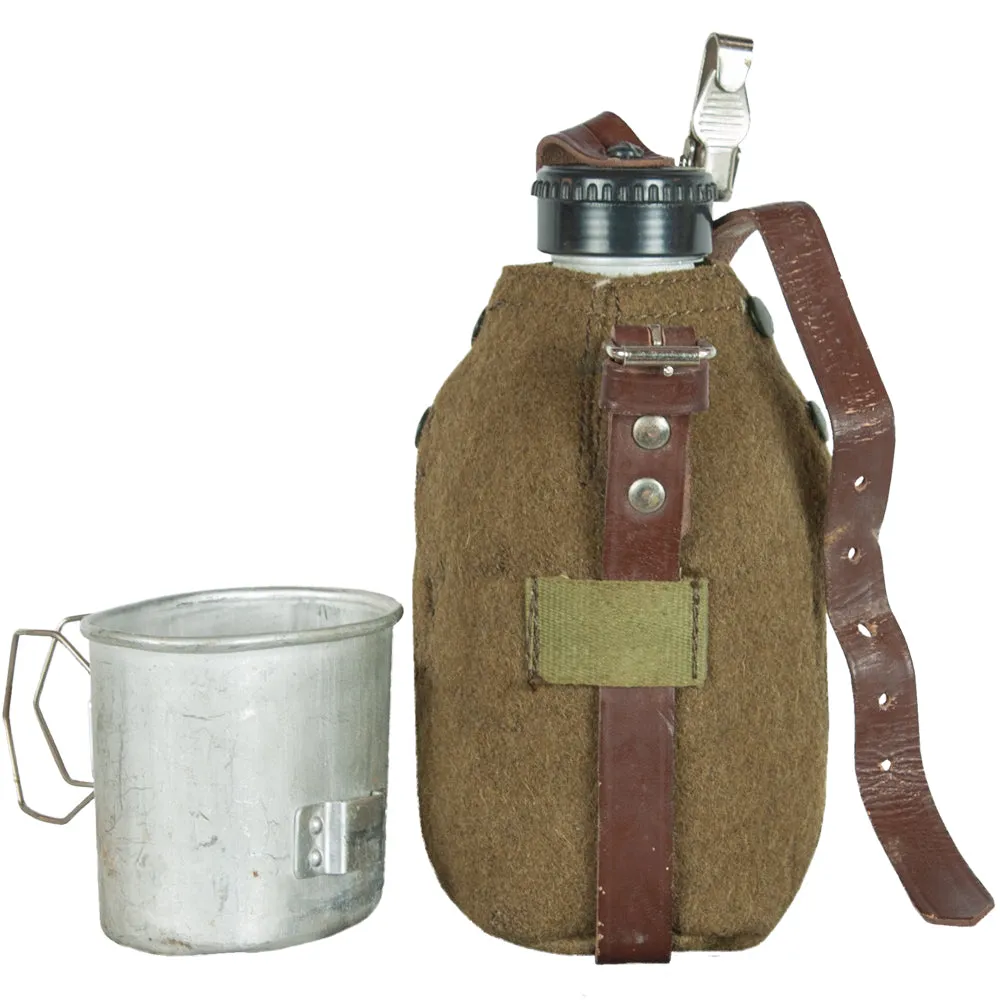 Romanian Military Aluminum Canteen with Cover and Cup