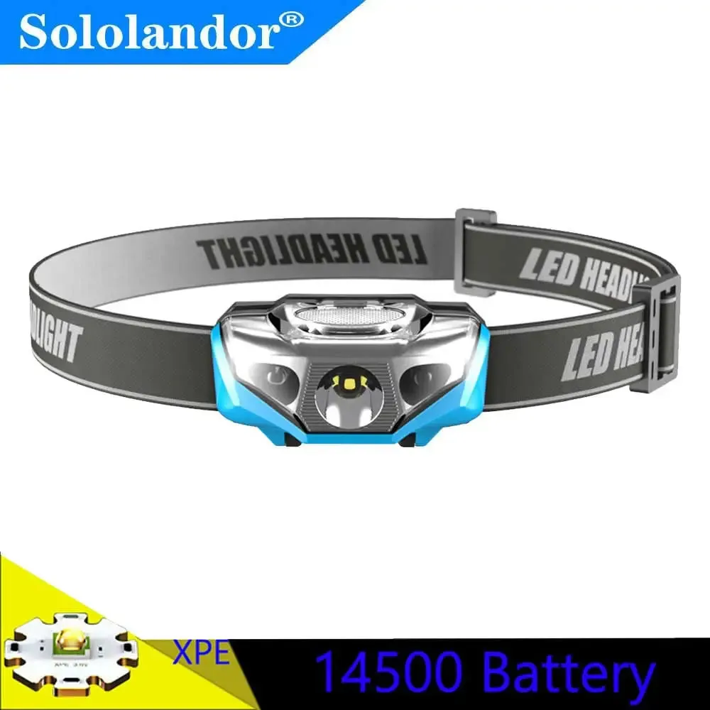 SOLOLANDOR IR Sensor LED Headlight 100M Distance 14500 Battery Headlamp Lantern Camping Hunting Fishing White Light Head Torch