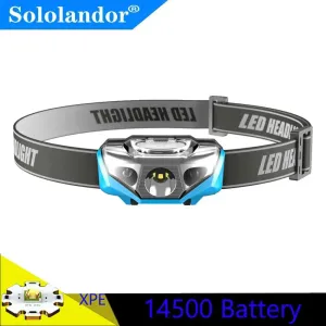 SOLOLANDOR IR Sensor LED Headlight 100M Distance 14500 Battery Headlamp Lantern Camping Hunting Fishing White Light Head Torch
