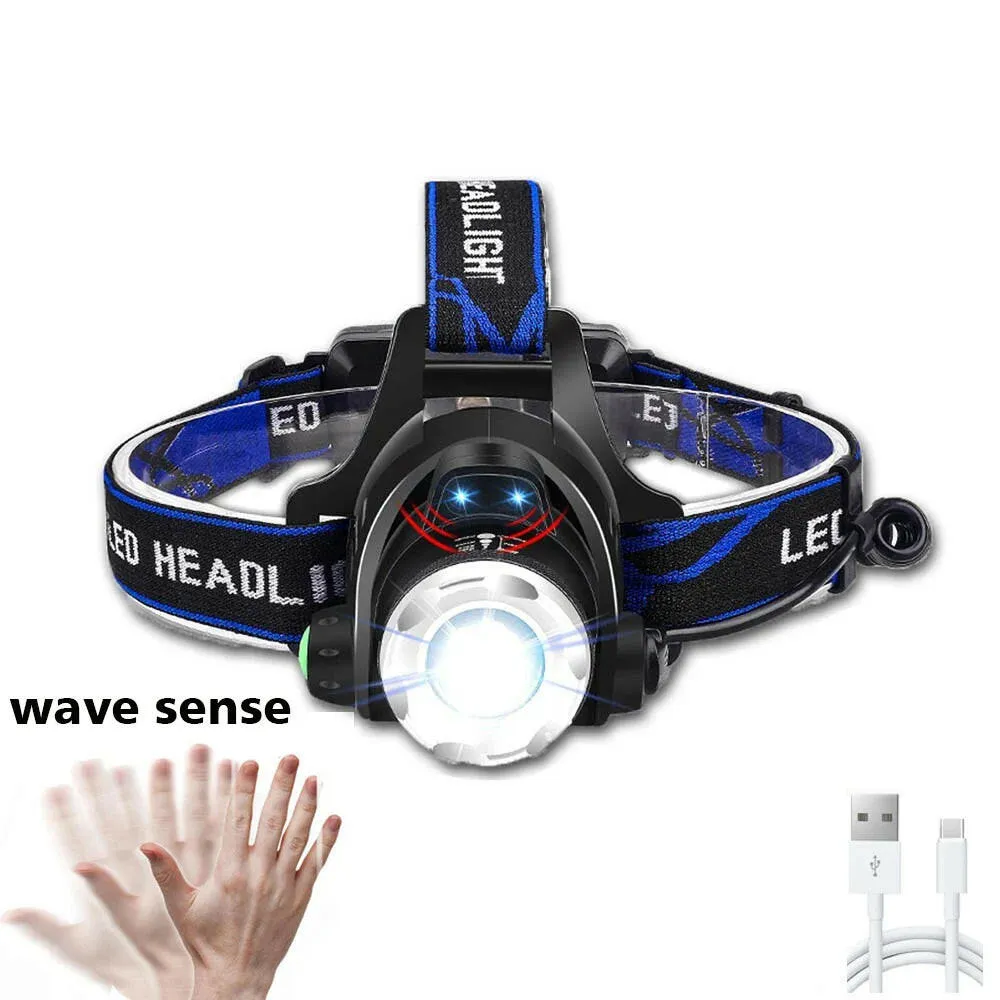 Zoomable Powerful LED Headlamp Sensor XHP50 Headlight Flashlight USB Rechargeable Head Lamp Camping Lanterna Use 18650 Battery